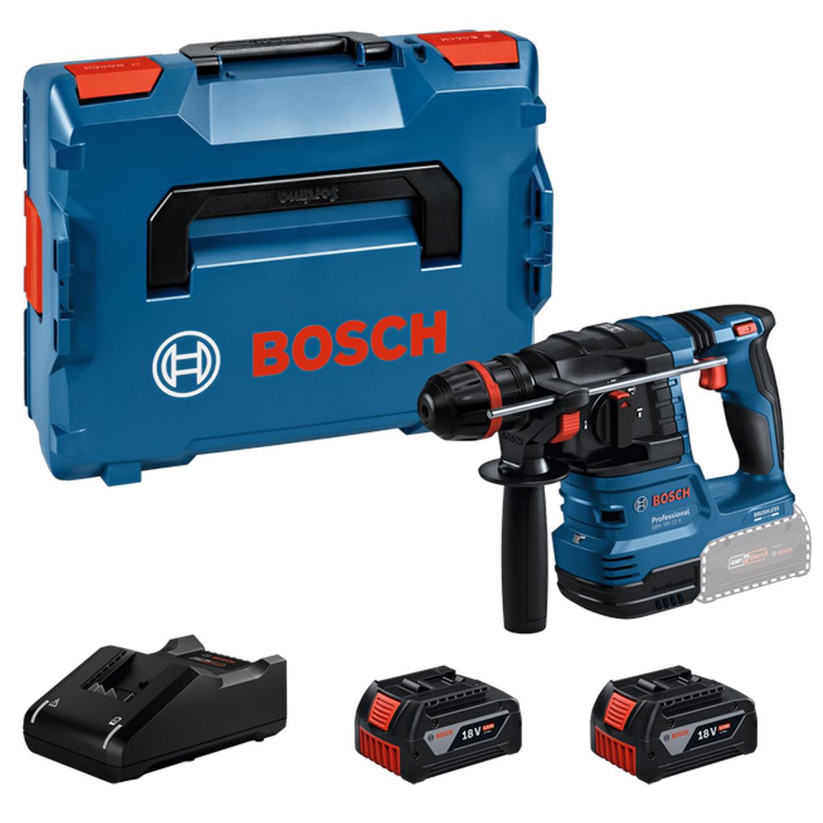 Bosch GBH 18V-22 X 18V Brushless SDS+ Rotary Hammer Drill with 2 x 5.0Ah Battery, Charger & Case 0611924171