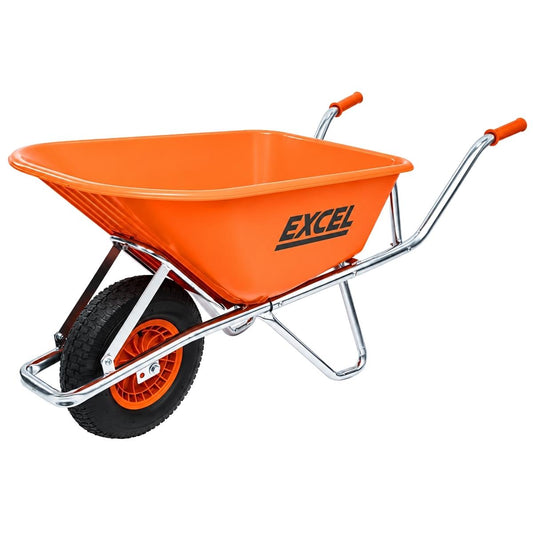 Excel Heavy Duty 100L Orange Wheelbarrow with Chrome Plated Frame