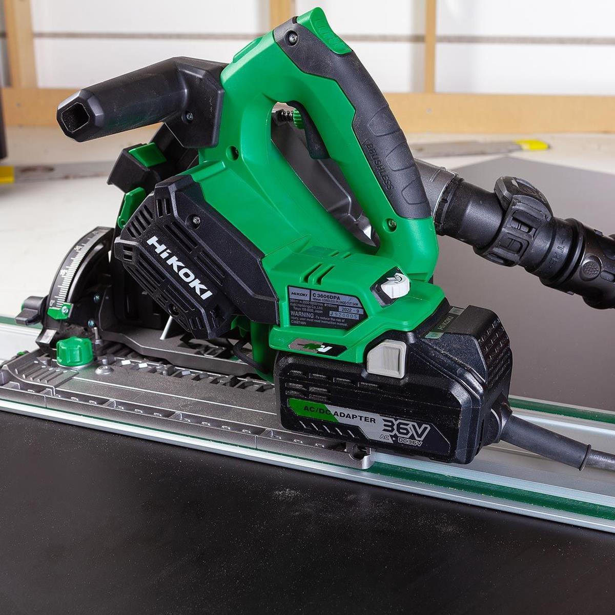 HiKOKI C3606DPAW2Z 36V MultiVolt Brushless 165mm Plunge Saw Body Only with 2 x 1600mm Guide Rail Kit