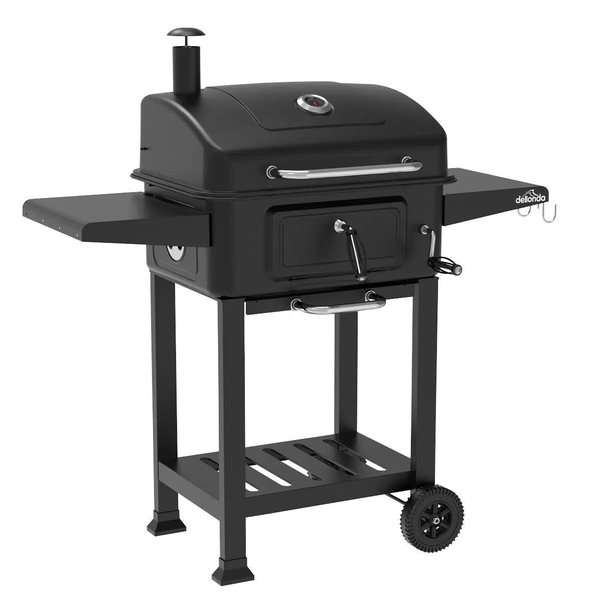 Sealey DG283 Dellonda Charcoal Grill BBQ Smoker and Trolley with 2 Side Shelves Black