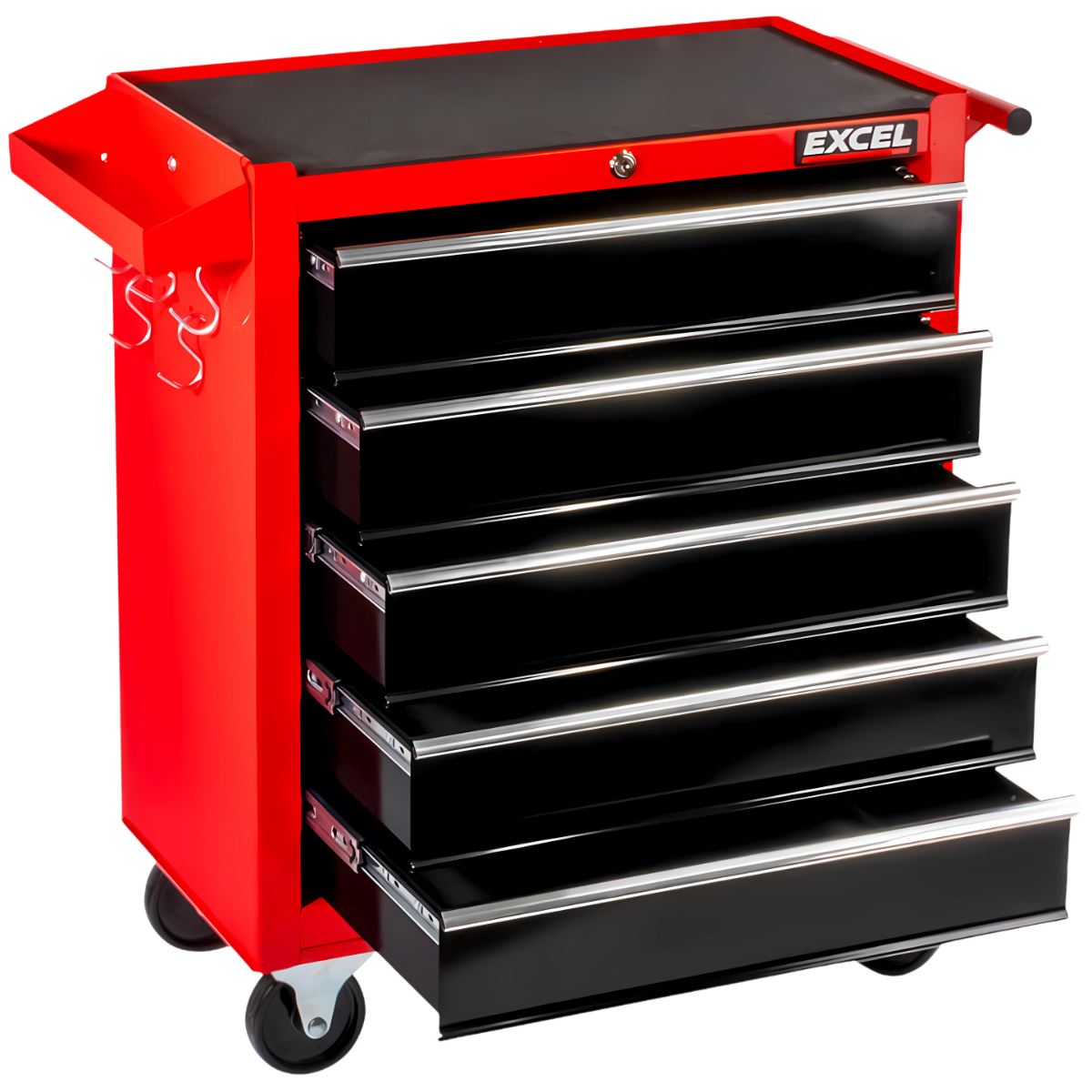 Excel 5 Drawer Tool Chest Cabinet with Wheels – Red Steel Storage