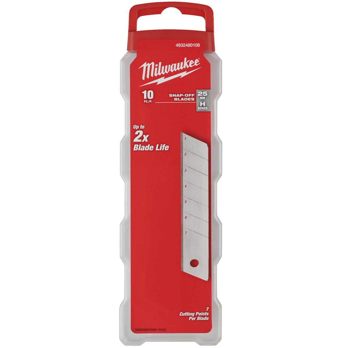 Milwaukee 25mm Snap Knife Replacement Blades Pack of 10 4932480108