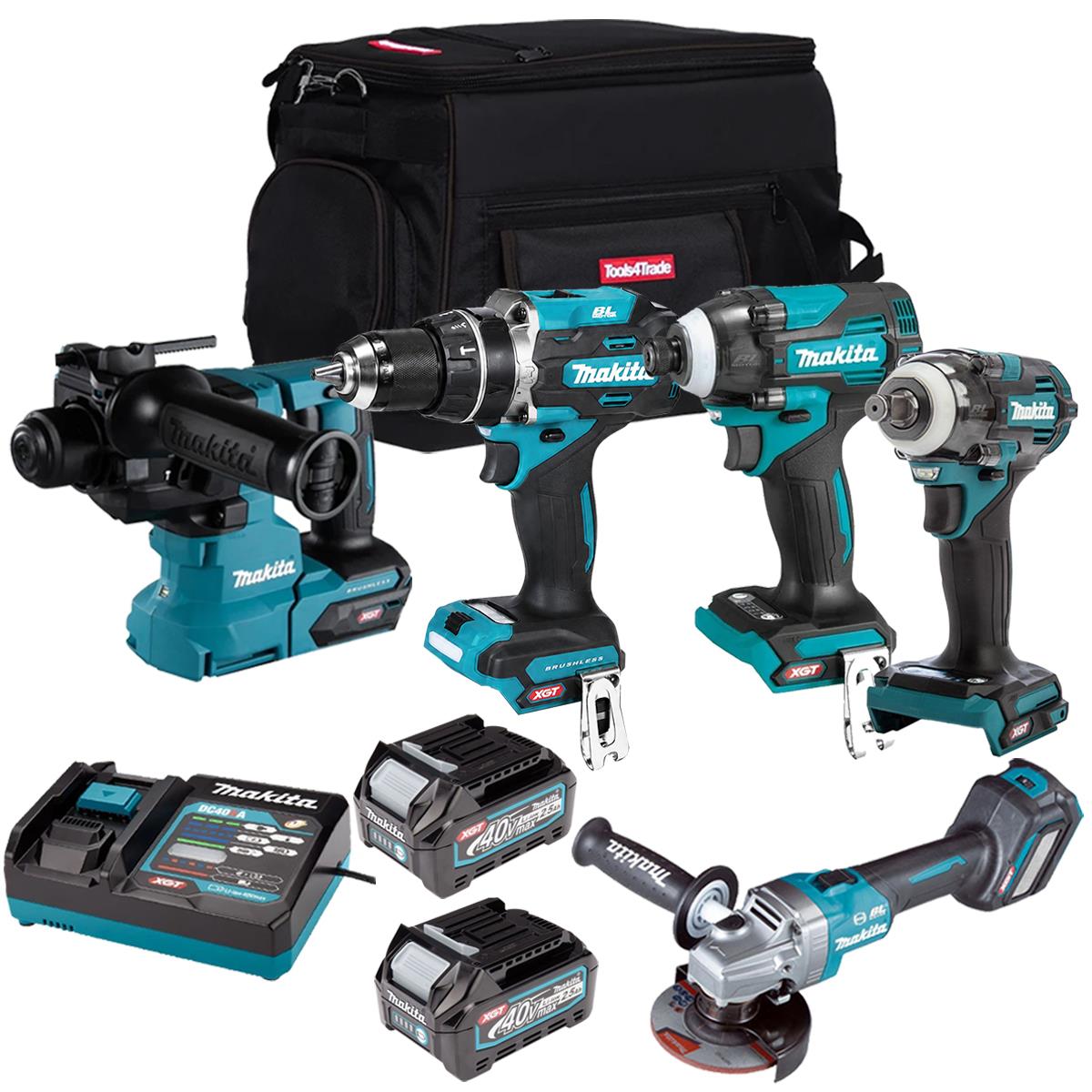 Makita 40V 5 Piece Combo Kit with 2 x 2.5Ah Batteries & Charger T4TKIT-6676