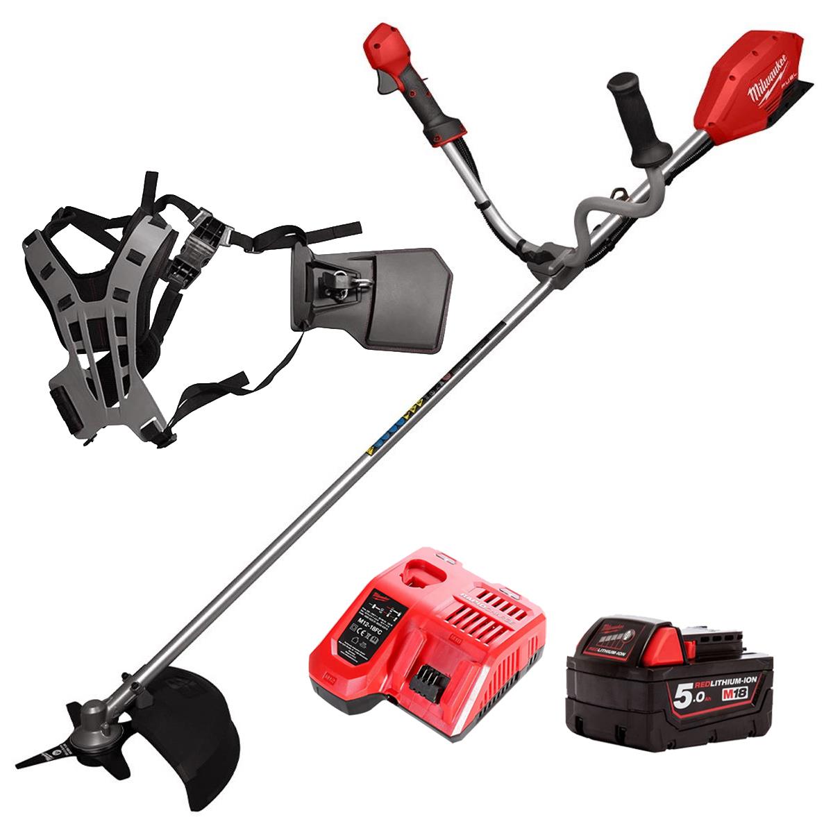 Milwaukee M18FBCU-0 M18 18V Brushless Brush Cutter With 1 x 5.0Ah Battery Charger & Harness