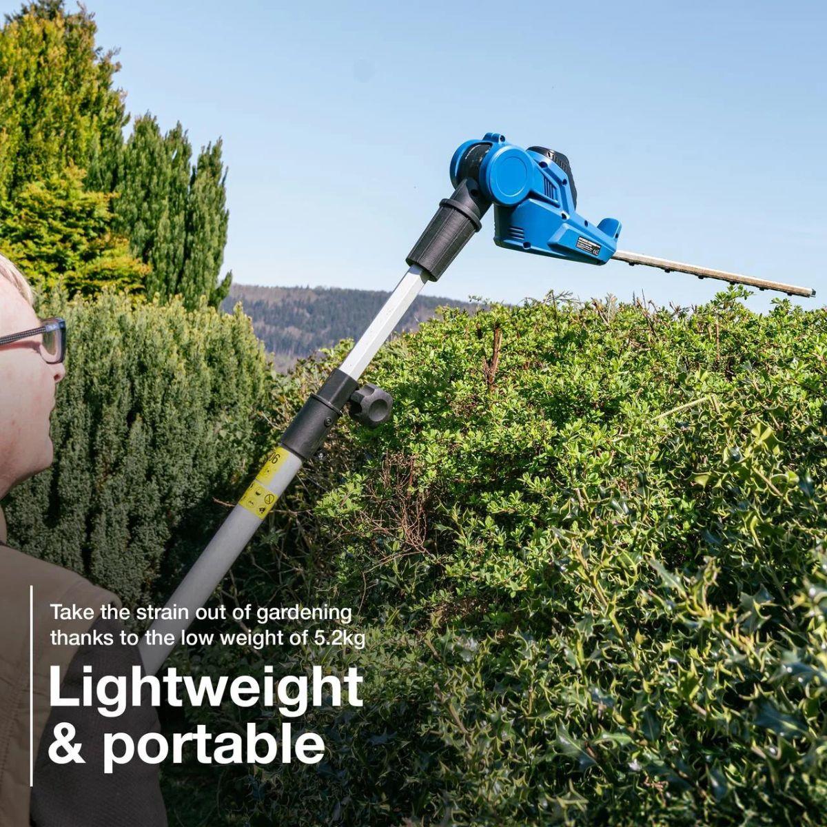 Hyundai HY20CPHT 20V 450mm Cordless Long Reach Pole Hedge Trimmer, 2.6m Long Reach with 2.0Ah li-ion Battery & Charger