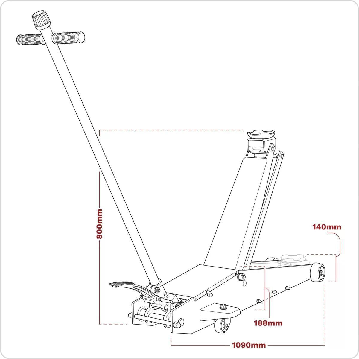 Sealey 2201HL 2 Tonne Long Reach High Lift Commercial Trolley Jack