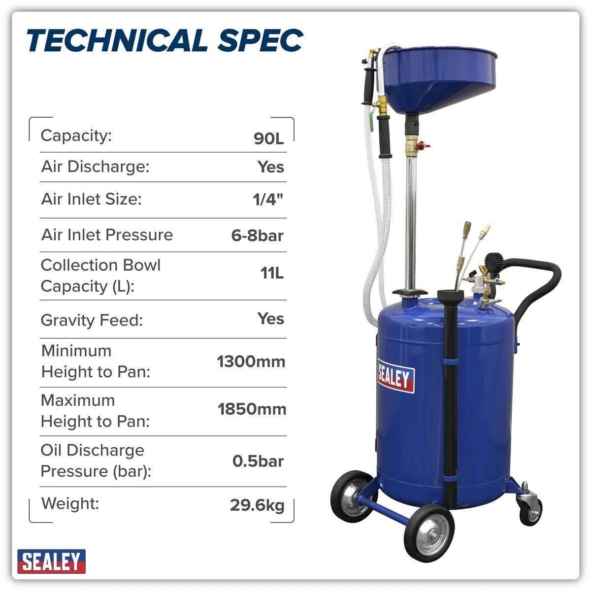 Sealey AK459DX 90L Air Discharge Mobile Oil Drainer with Probes