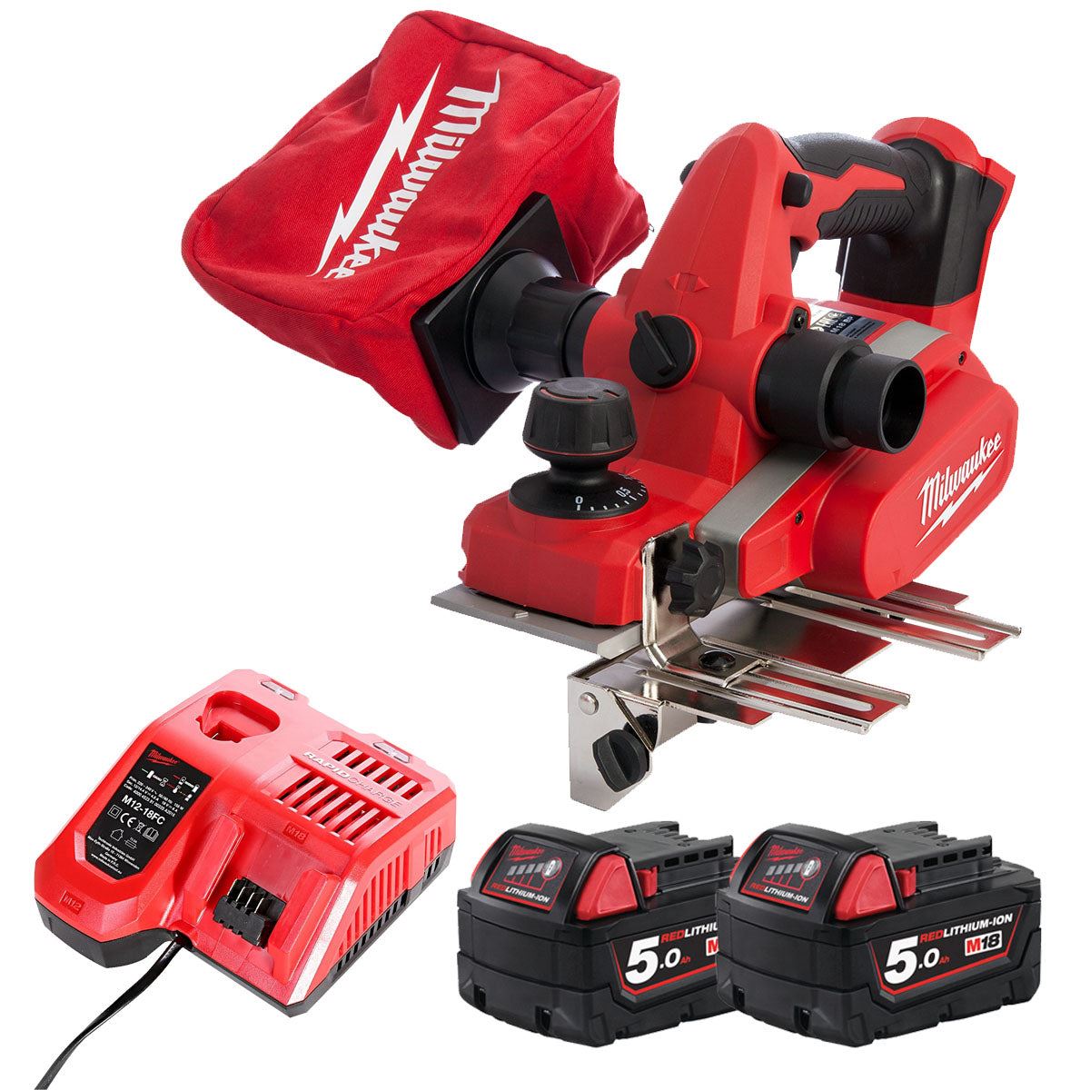 Milwaukee M18BP-0 18V Li-Ion 82mm Planer with 2 x 5.0Ah Batteries & Charger