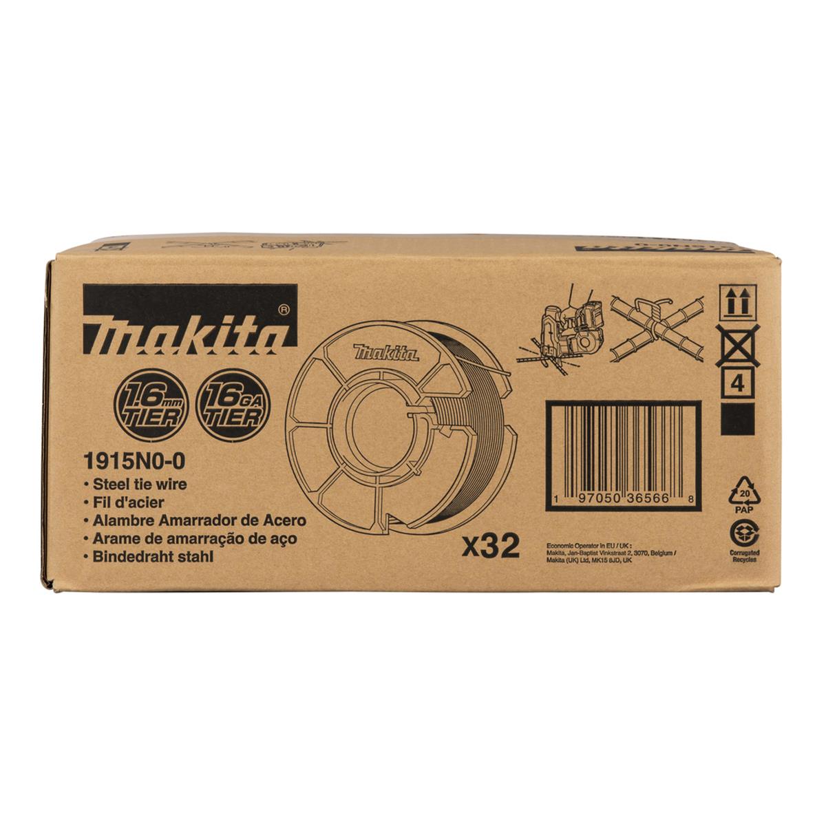 Makita 1915N0-0 Annealed Tie Wire 1.6mm x 30m Pack of 32 Reels For TR001G