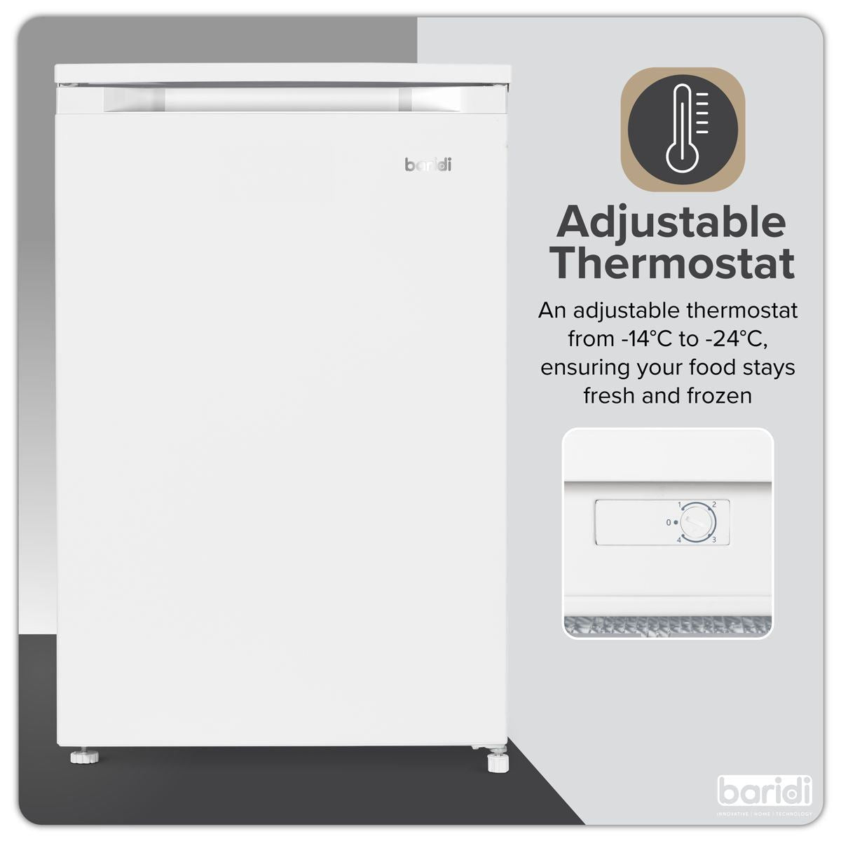 Sealey DH250 Baridi 55cm Undercounter Freezer with Adjustable Thermostat 85L White