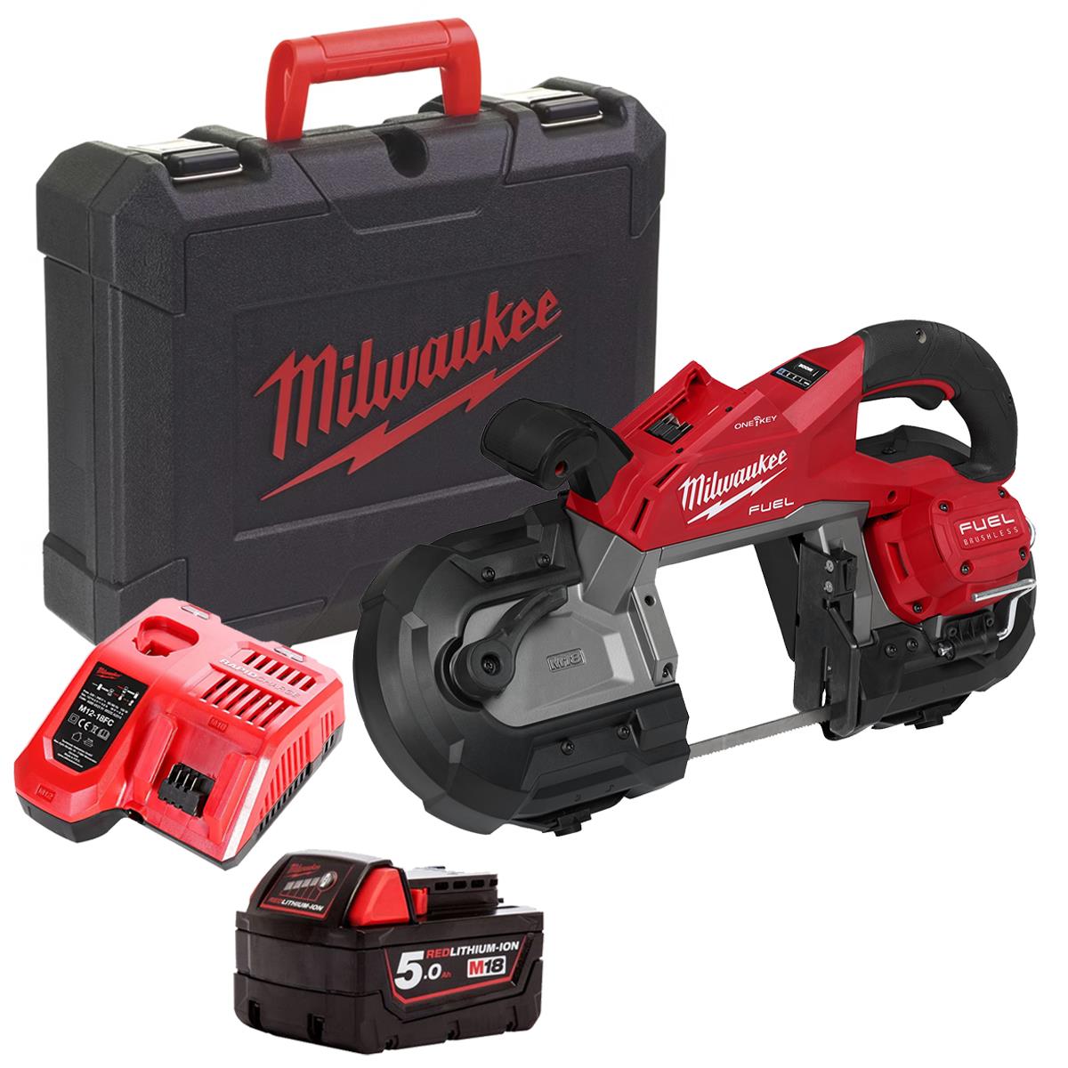 Milwaukee M18FBS127DO-0C M18 18V Brushless Dual-Trigger Deep Cut Band Saw With 1 x 5.0Ah Battery Charger & Case