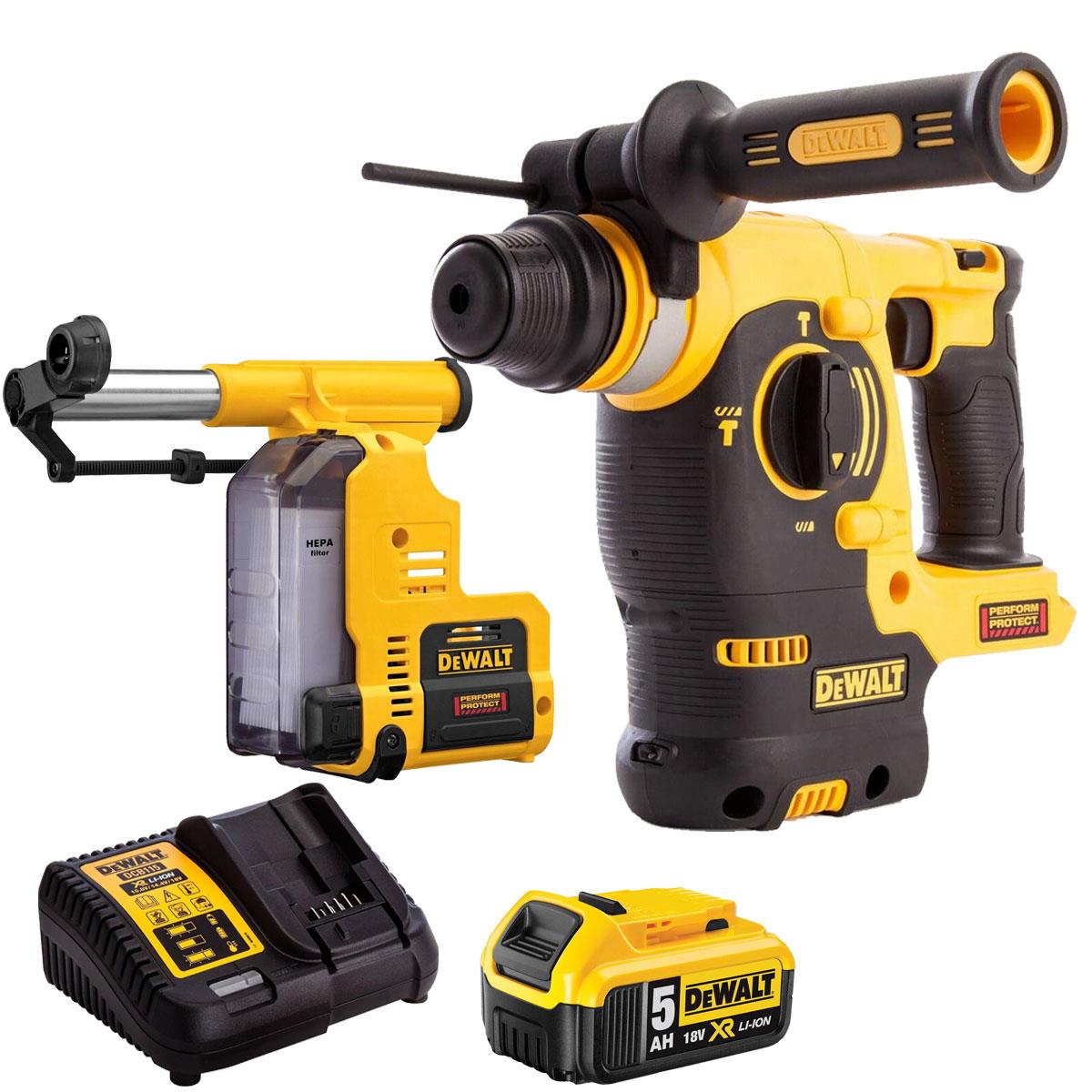 Dewalt DCH253N 18V XR SDS+ Rotary Hammer Drill With Dust Extraction System & 1 x 5.0Ah Battery Charger