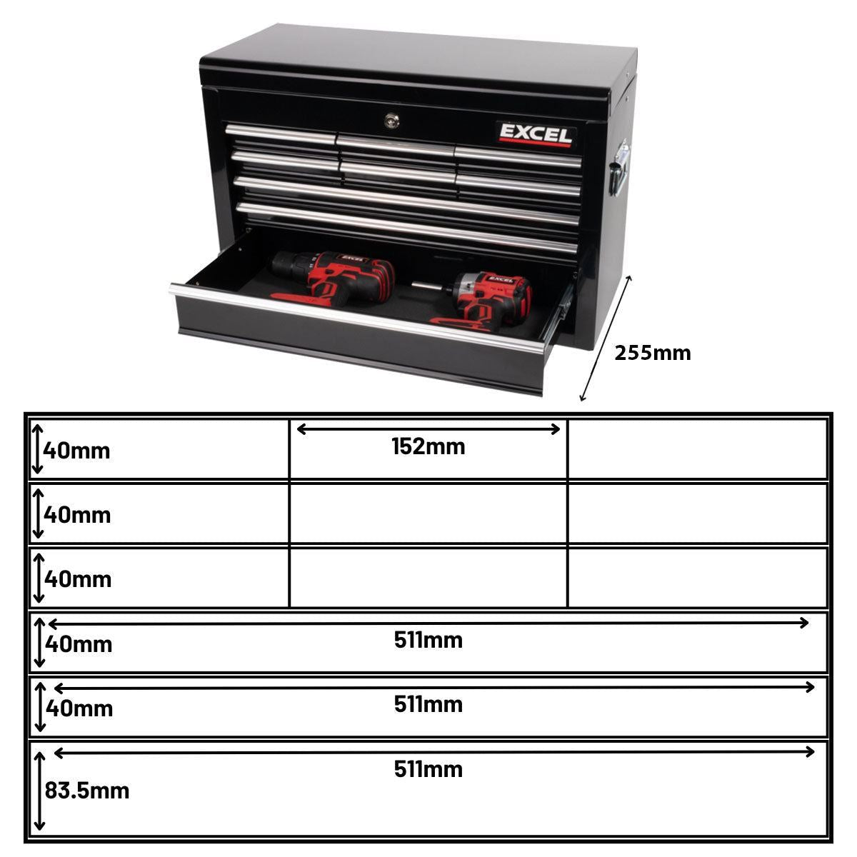 Excel 9 Drawers Portable Tool Chest Cabinet with Ball Bearing Slides Black