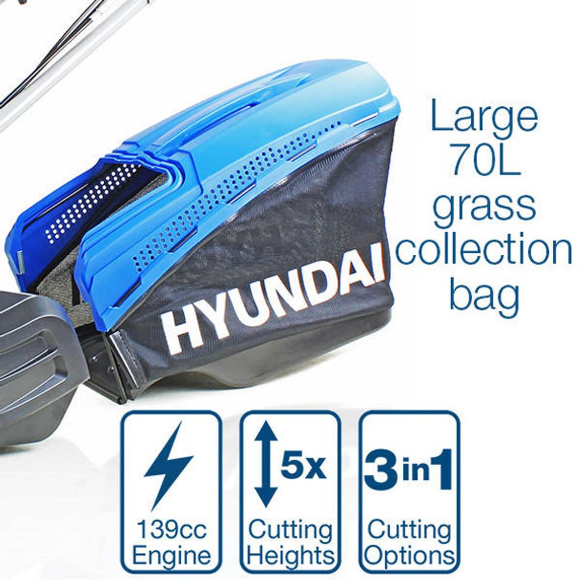 Hyundai HYM480SPER 48cm Self-Propelled Electric Start Petrol Rear Roller Lawnmower 139cc Engine & 25-75mm Cuts