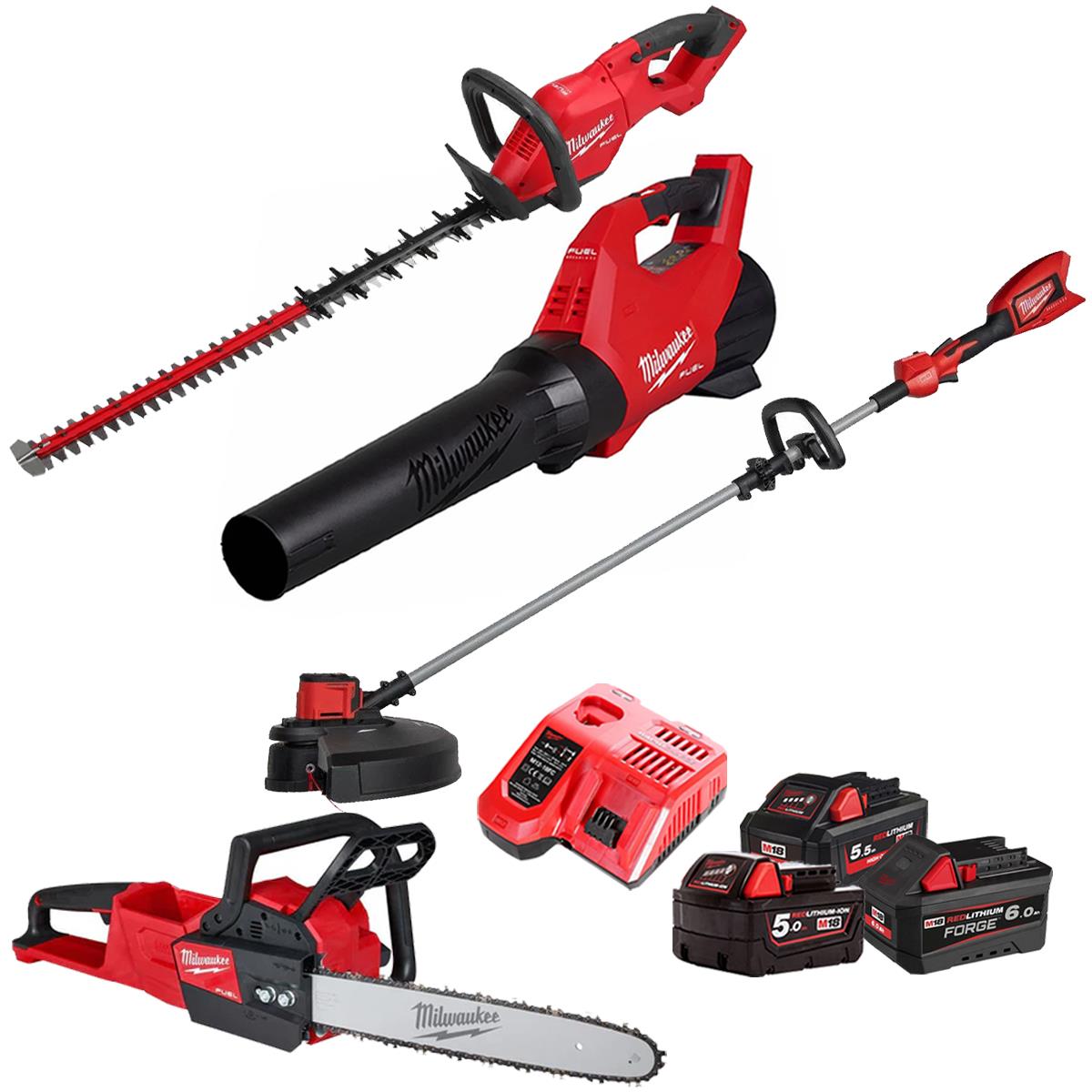 Milwaukee M18 18V 4 Piece Gardening Tool Kit with 3 x Batteries & Charger T4TKIT-29518