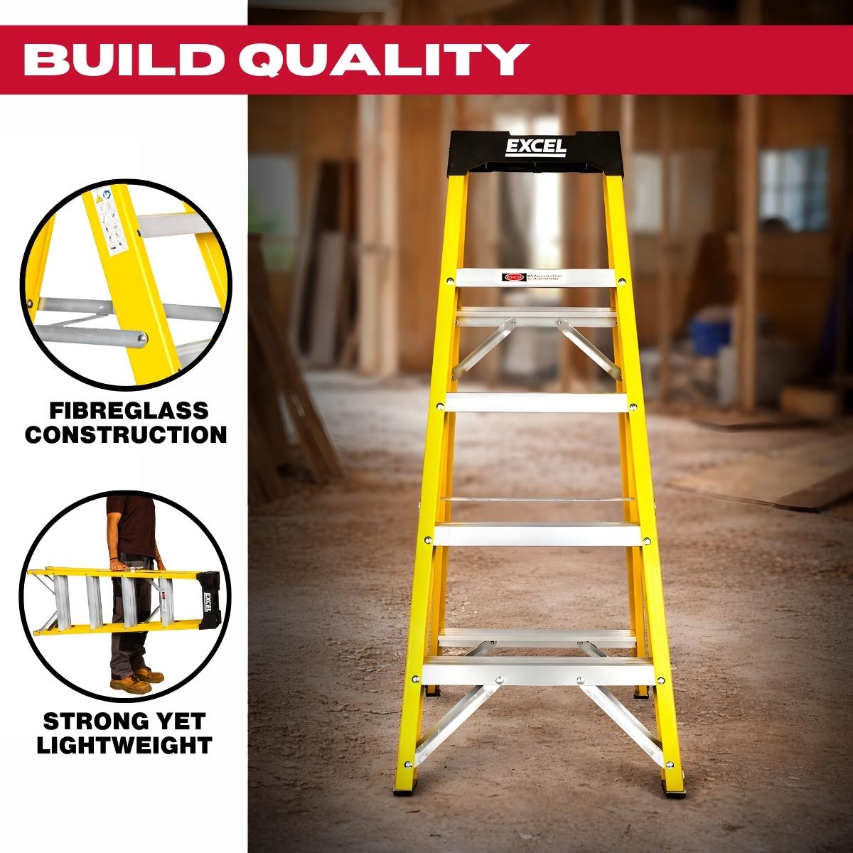 Excel Electricians Fibreglass Step Ladder 5 Tread 1.2m Heavy Duty
