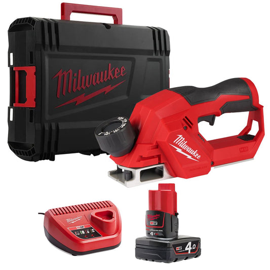 Milwaukee M12BLP-0X 12V Brushless 56mm Planer with 1 x 4.0Ah Battery Charger & Case