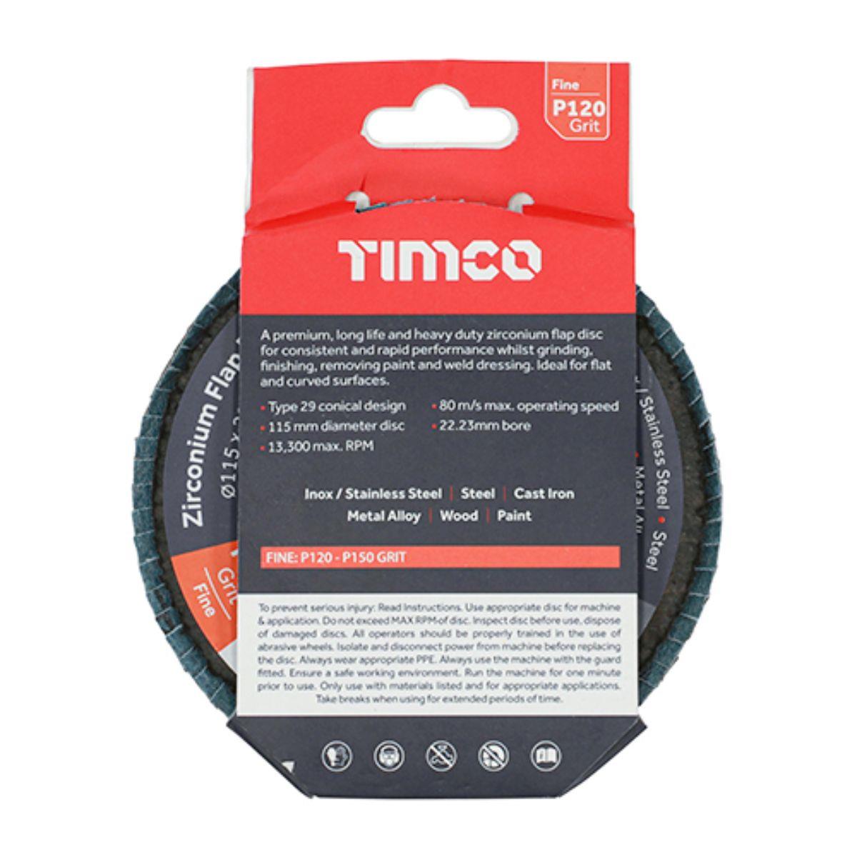 Timco 115mm Heavy Duty Zirconium Flap Disc P120 Grit - 231051