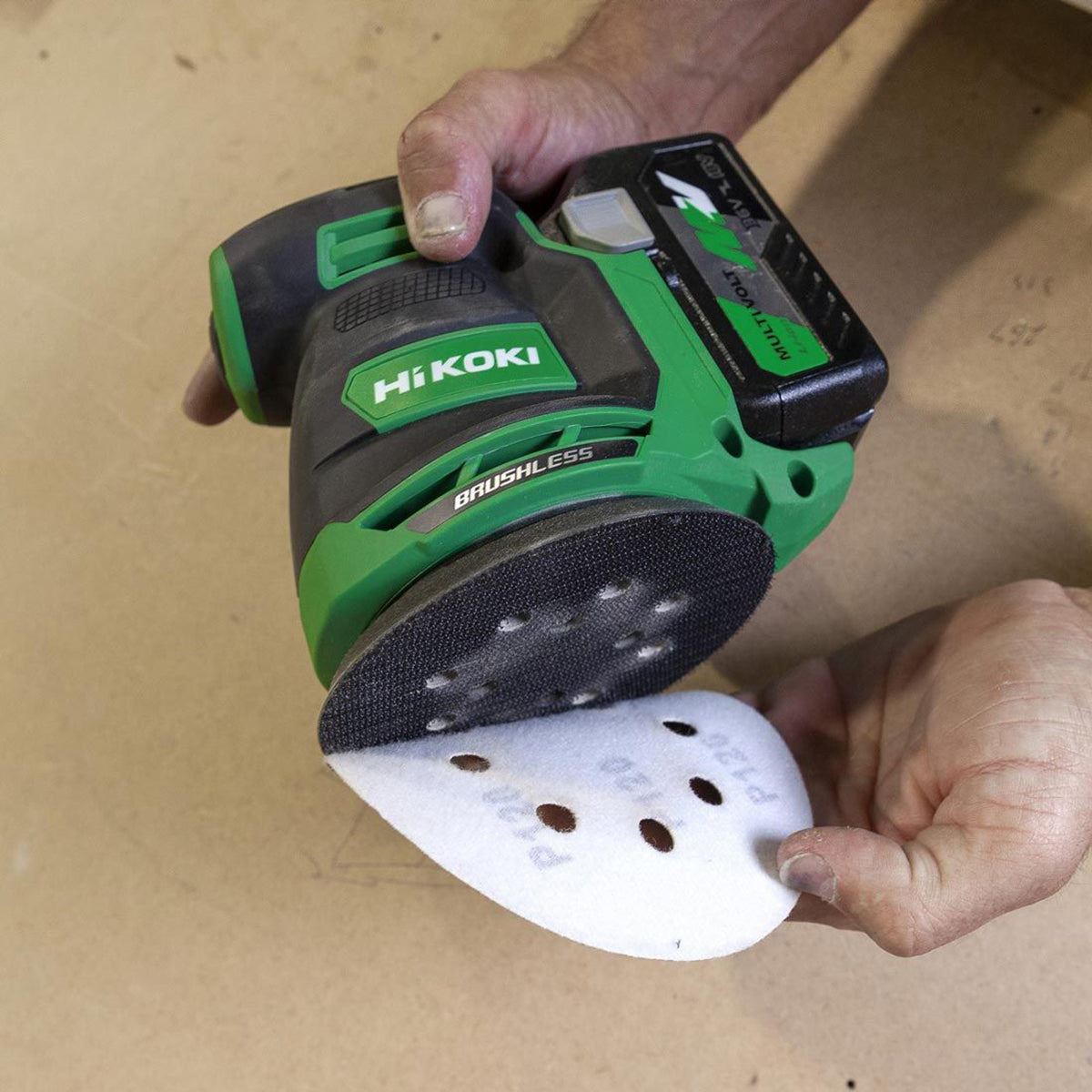 Hikoki SV1813DAJ2Z 18V Brushless 125mm Random Orbit Sander with 1 x 2.5Ah/5.0Ah Battery Charger & Bag