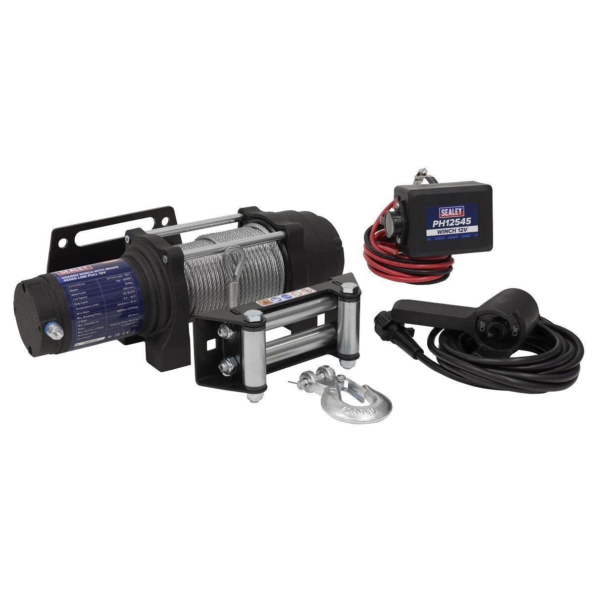 Sealey PH12545 12V Geared Winch with Brake 450kg Line Pull 1200W