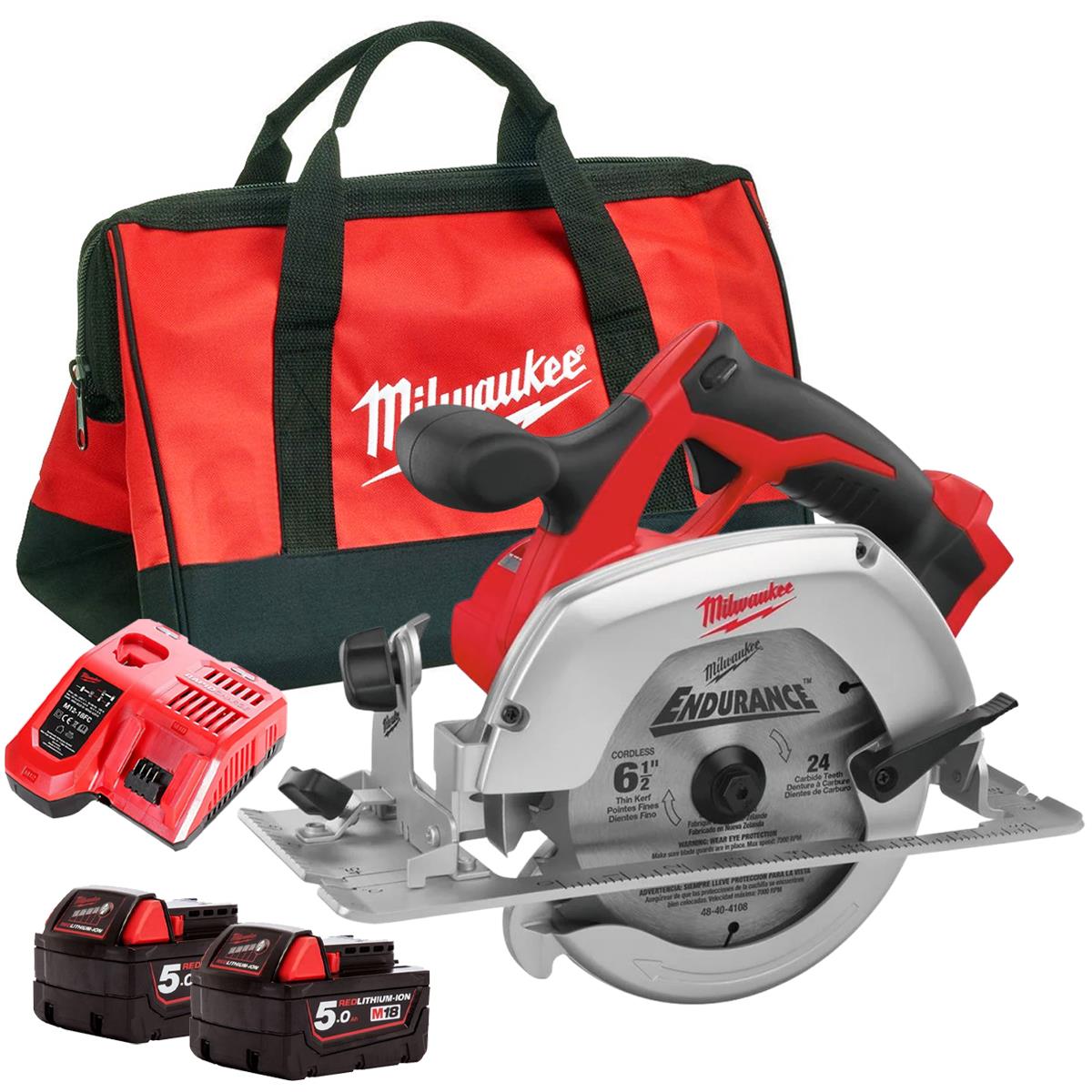 Milwaukee M18HD18CS-0 18V 165mm Circular Saw with 2 x 5.0Ah Batteries Charger & Bag