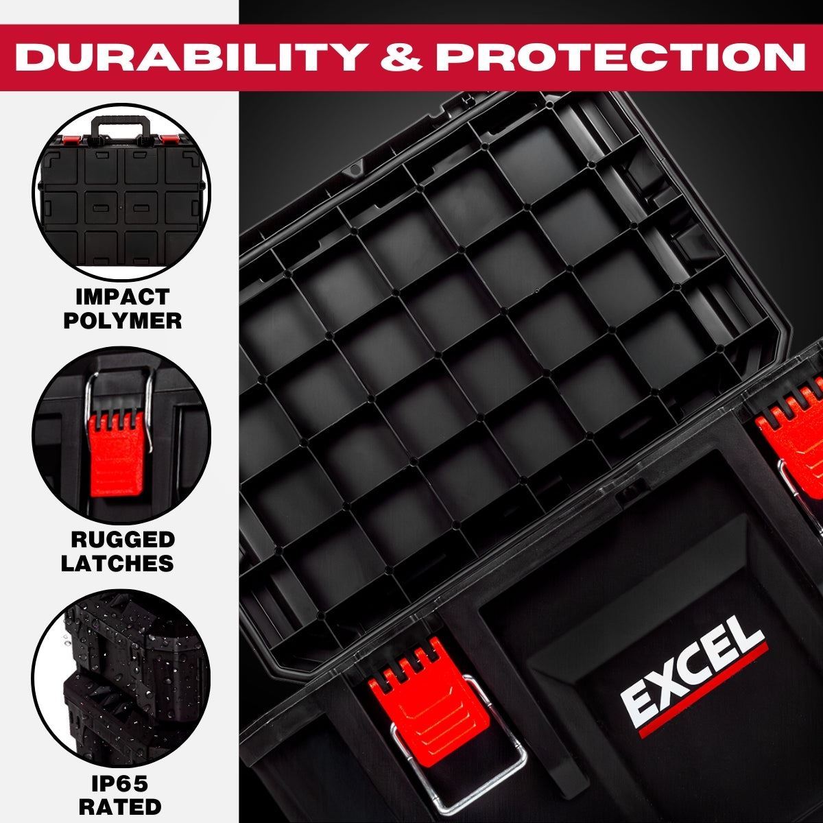 Excel Modular Tool Box Heavy Duty Mobile Storage 6 Piece Set with Organiser & Wheels