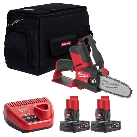 Milwaukee M12FHS-602X 12V 6" FUEL Brushless Hatchet Pruning Saw with 2 x 6.0Ah Batteries, Charger & Tool Bag