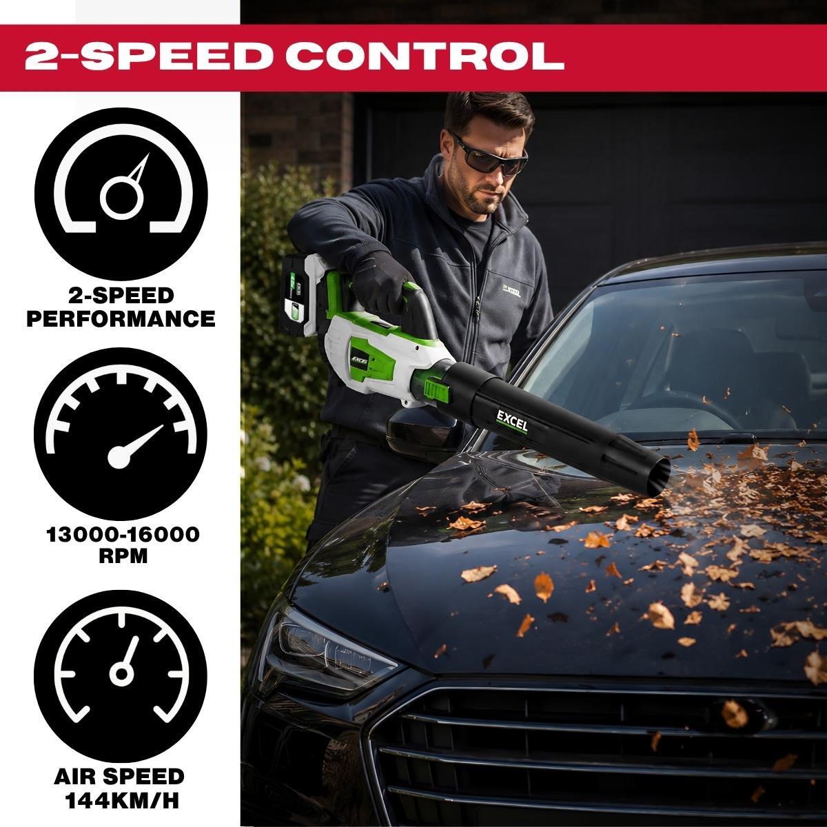 Excel 20V Leaf Blower with Turbo Mode & 1 x 4.0Ah Battery, Charger
