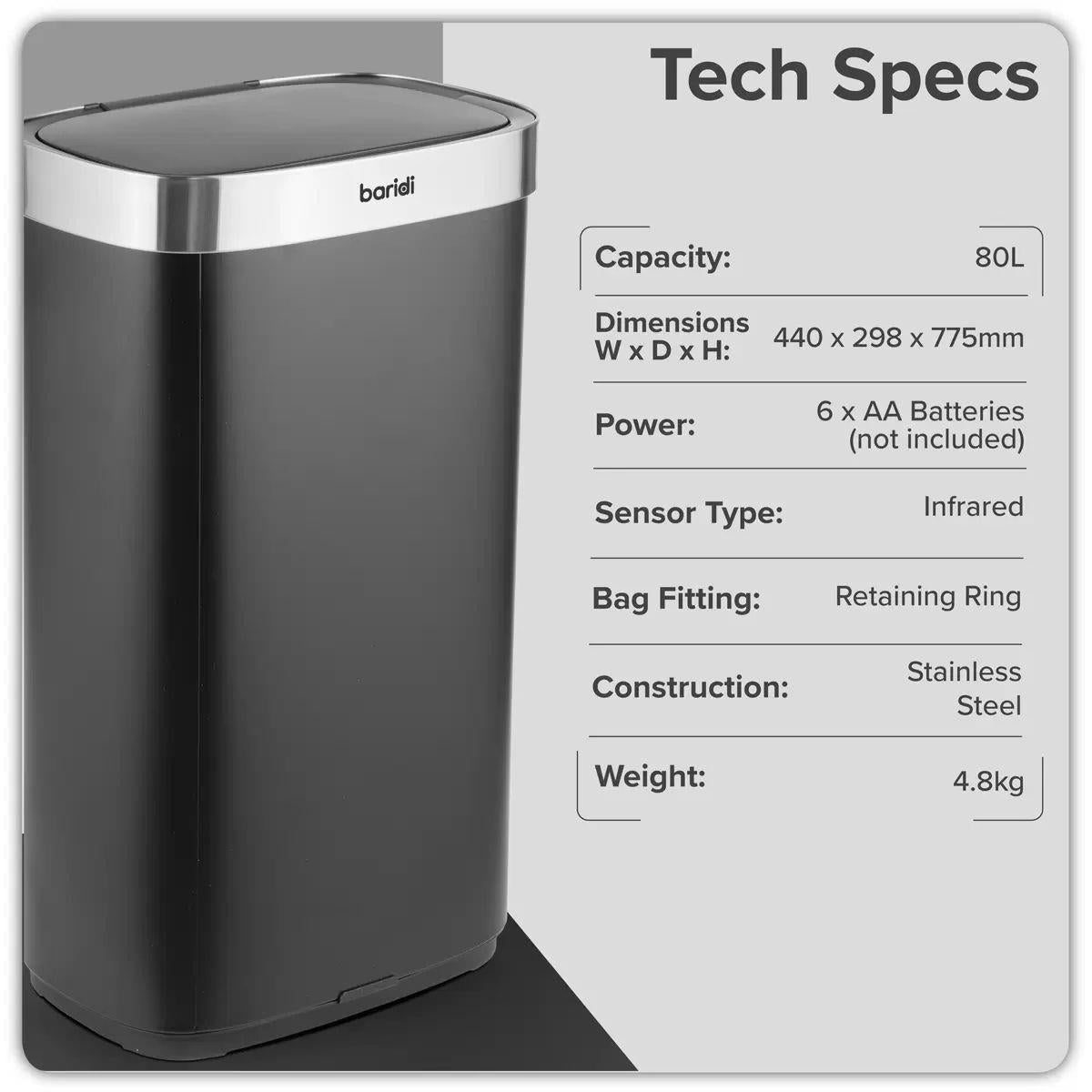 Sealey DH283 Baridi Sensor Bin 80L Black/Stainless Steel