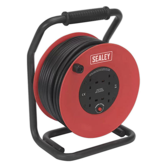 Sealey CR25025 Cable Reel 50mtr 2.5mm² Heavy-Duty Thermal Trip