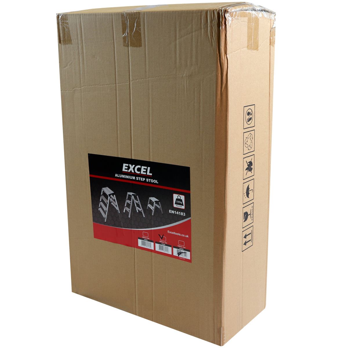 Excel Aluminium Stool Ladder 3 Tread Heavy Duty Folding Hop Up 610mm x 390mm