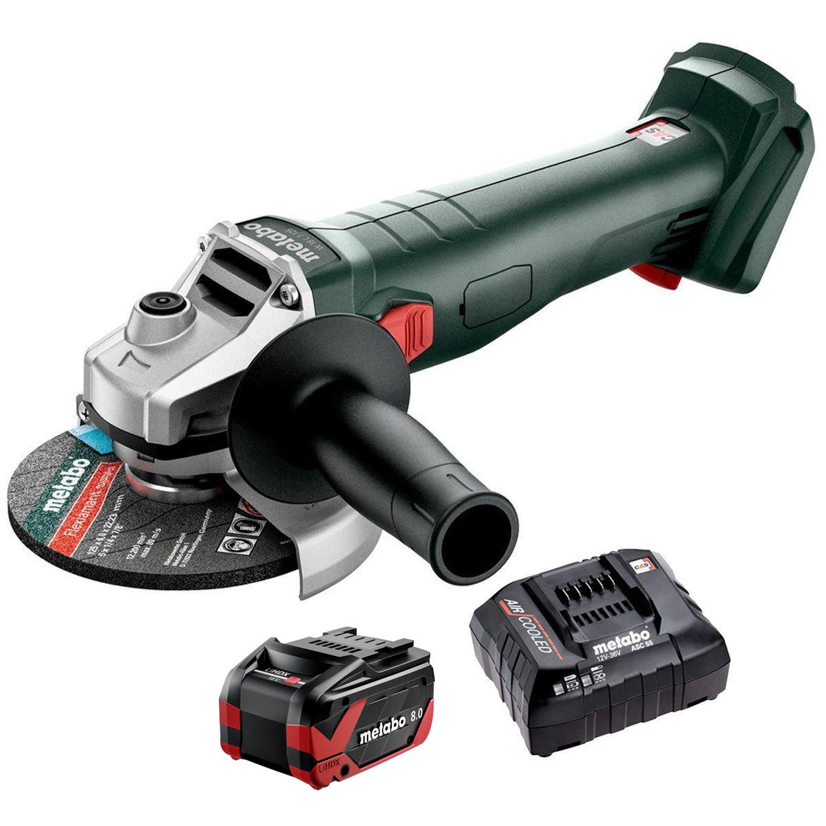 Metabo W 18 7-125 18V 125mm Angle Grinder with 1 x 8.0Ah Battery & Charger