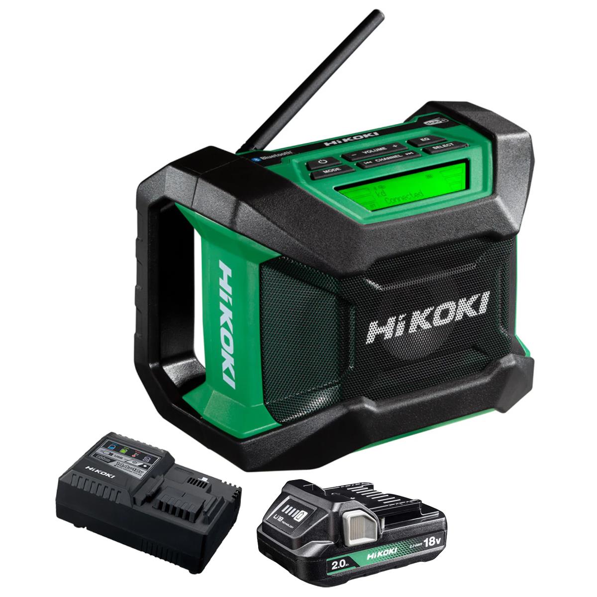 HiKOKI UR18DAJ4Z 18V AM/FM DAB+ Bluetooth Jobsite Radio With 1 x 2.0Ah Battery & Charger
