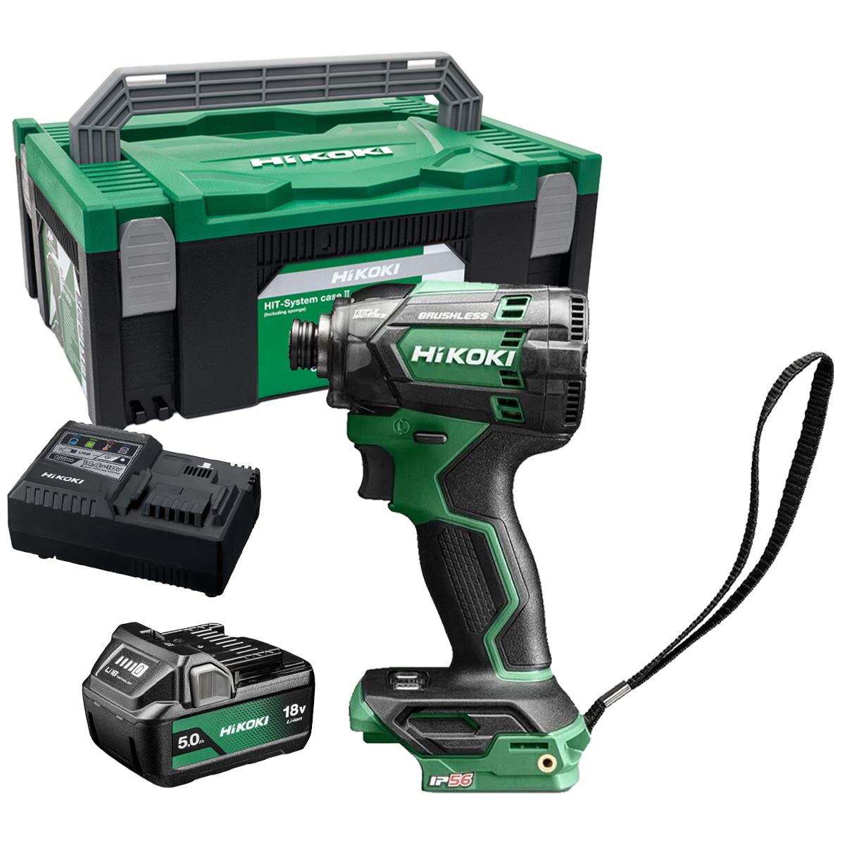 HiKOKI WH18DCW2Z 18V Brushless Impact Driver With 1 x 5.0Ah Battery Charger & Case