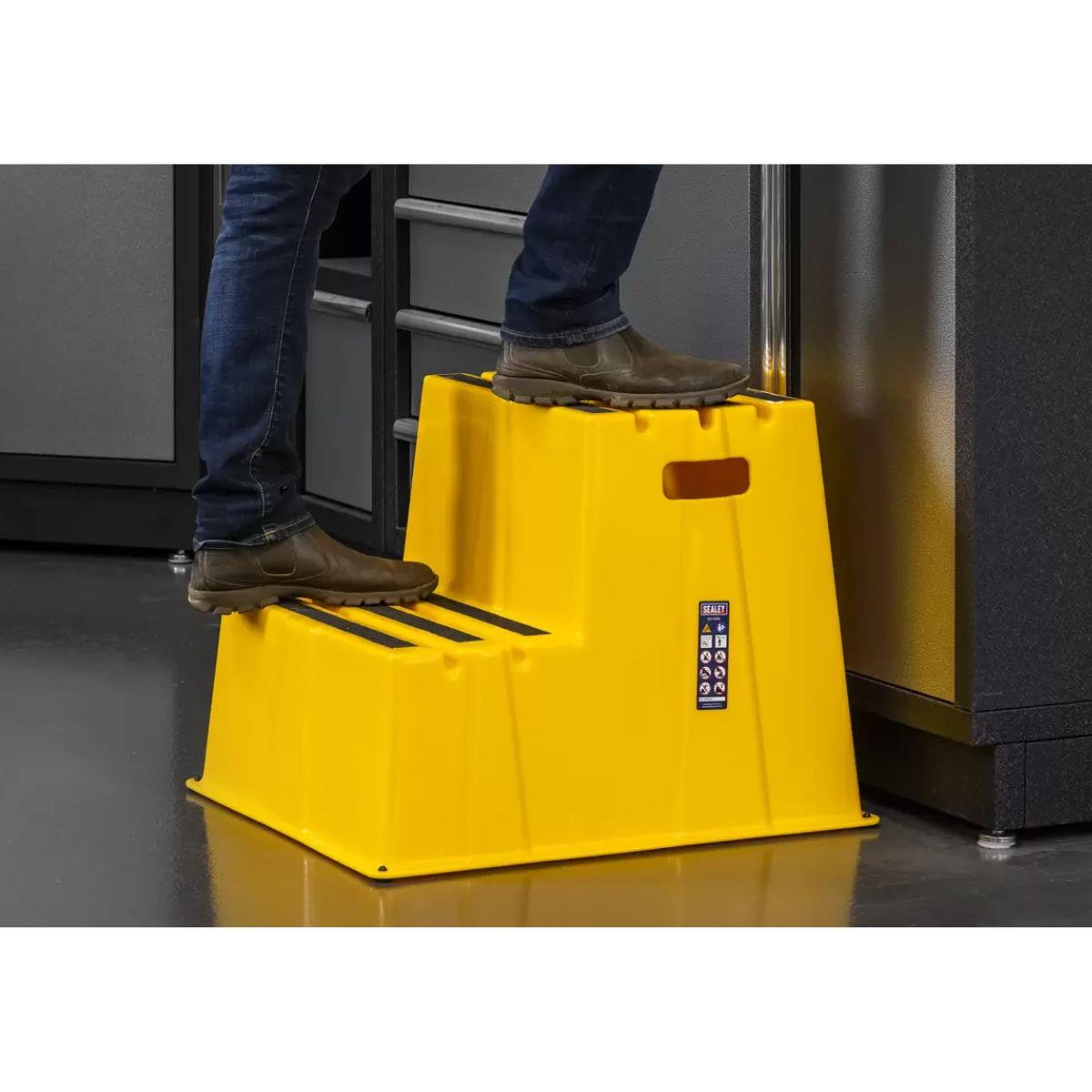 Sealey KS6 Heavy-Duty 2-Step Safety Steps with Anti-Slip Treads 150kg Capacity, Yellow EN 14183