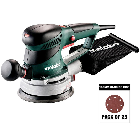 Metabo SXE 450 TurboTec 150mm Random Orbital Sander 240V 600129380 with Sanding Disc Mix Grit Pack of 25