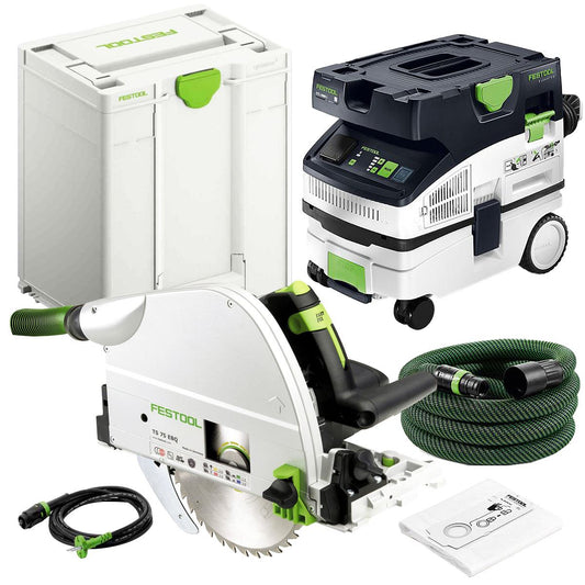 Festool TS 75 EBQ-Plus 230V GB Circular Plunge Cut Saw - 576114 With Mobile Dust Extractor 578315