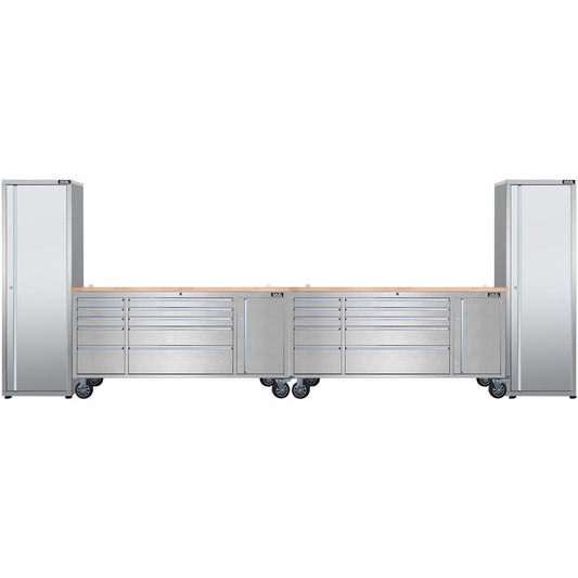 Excel 72inch 20 Drawer Stainless Steel Workbench Roller Tool Chest Cabinet & 2 Tall Cabinet