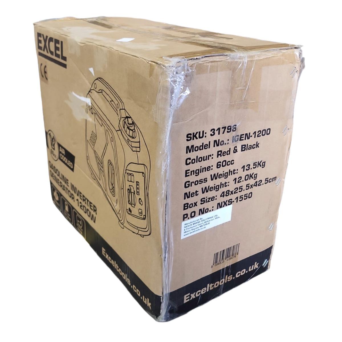 Excel Petrol Inverter Generator 4-Stroke Engine - 1200W Power Output, 60CC for Reliable Outdoor use Item Condition Damaged Box