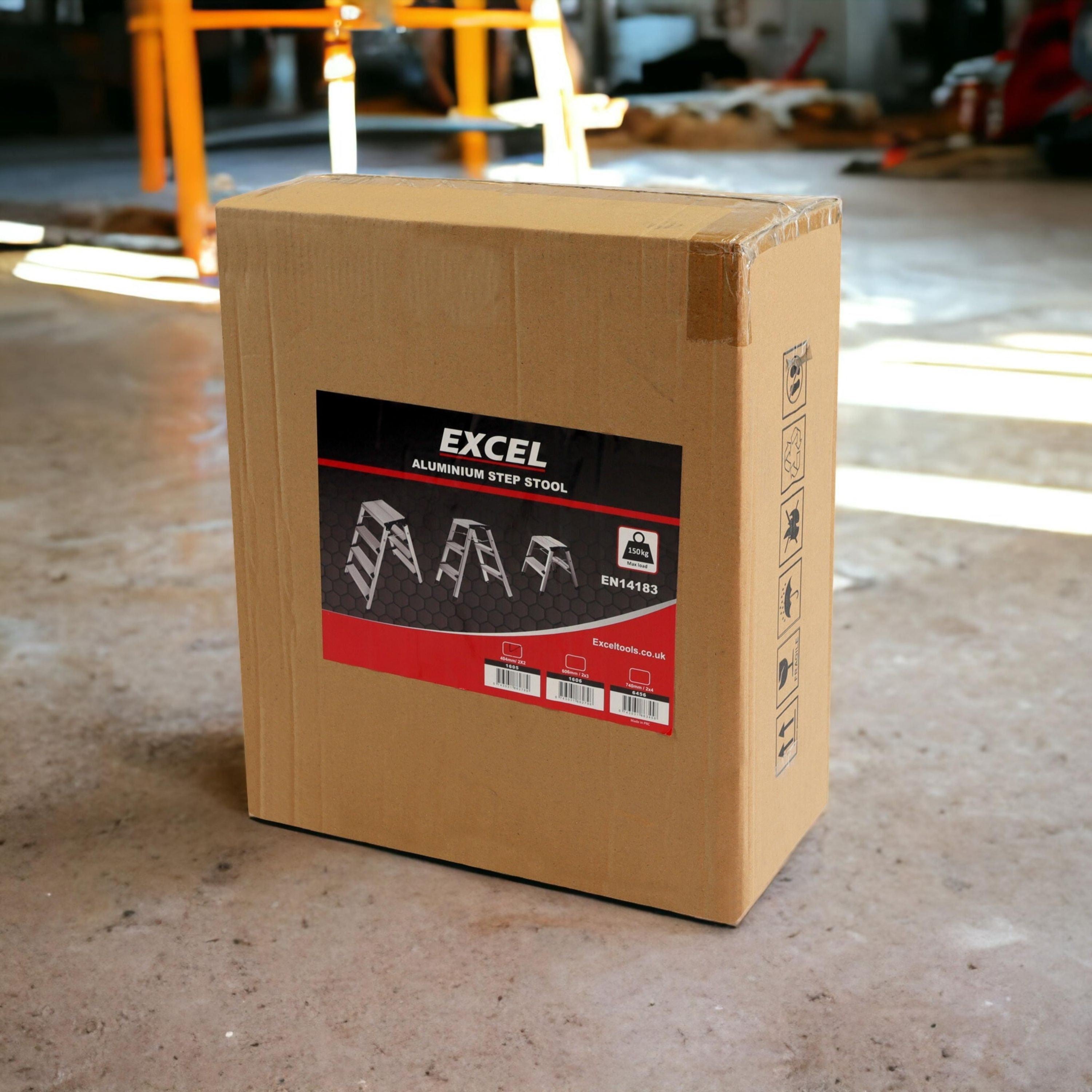 Excel Aluminium Stool Ladder 2 Tread Heavy Duty Folding Hop Up 350mm x 400mm Item Condition Damaged Box