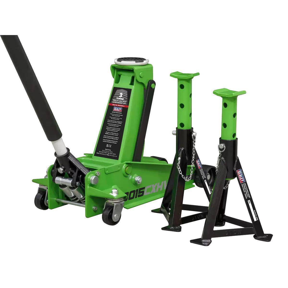 Sealey 3015CXHV 3tonne Trolley Jack Axle Stands 3tonne Capacity per Stand Hi-Vis