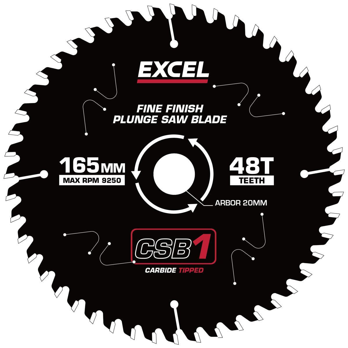 Excel 165mm Plunge Saw Blade 48T with Teflon Coating