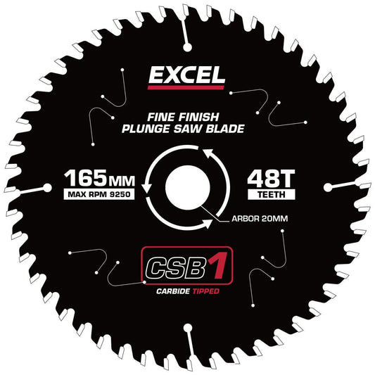 Excel 165mm Plunge Saw Blade 48T with Teflon Coating