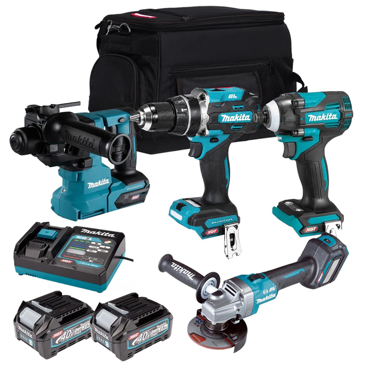 Makita 40V 4 Piece Combo Kit with 2 x 2.5Ah Batteries & Charger T4TKIT-6743