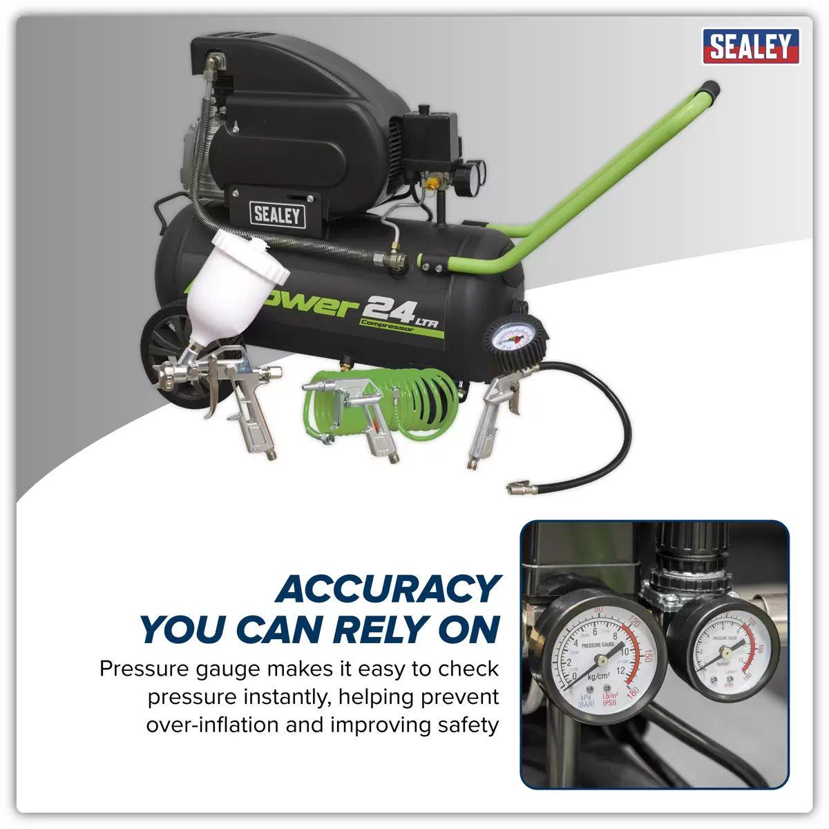 Sealey SAC2420EPK 24L Direct Drive Air Compressor with 4pc Air Accessory Kit 230V