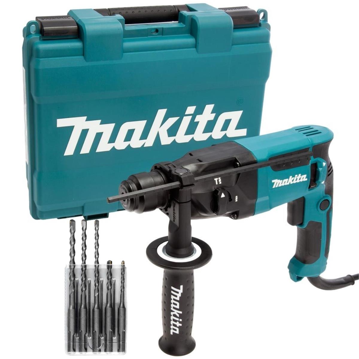 Makita HR1840/2 SDS+ 2-Mode Rotary Hammer Drill With Carry Case 240V & 5 Piece Drill Bit Set