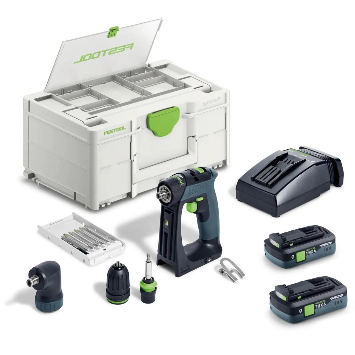 Festool CXS 18 TBX4,0 I-Set 18V Brushless Drill Driver with 2 x 4.0Ah Battery & Charger in Systainer - 579353