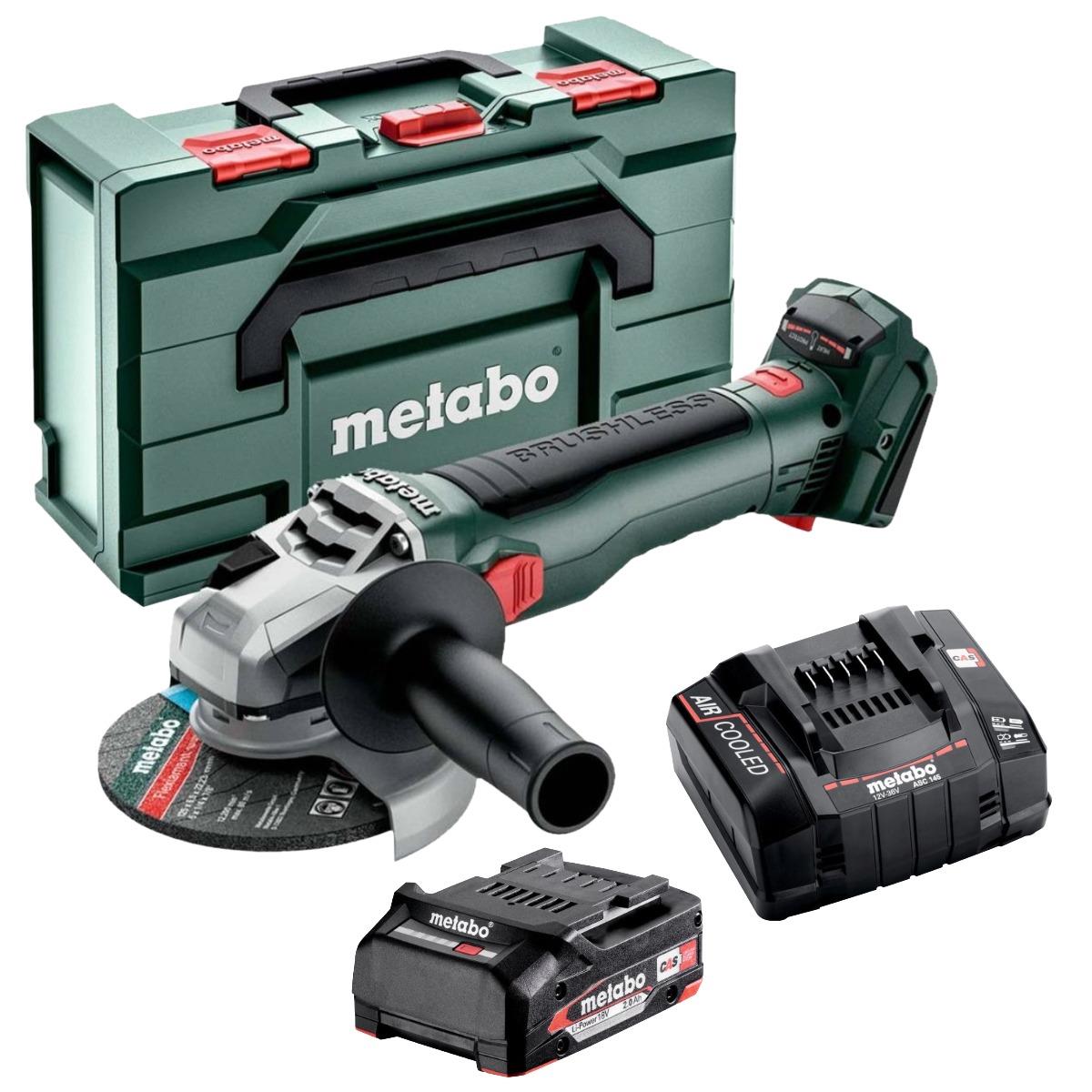 Metabo W 18 LT BL 11-125 18V 125mm Brushless Angle Grinder with 1 x 2.0Ah Battery & Charger