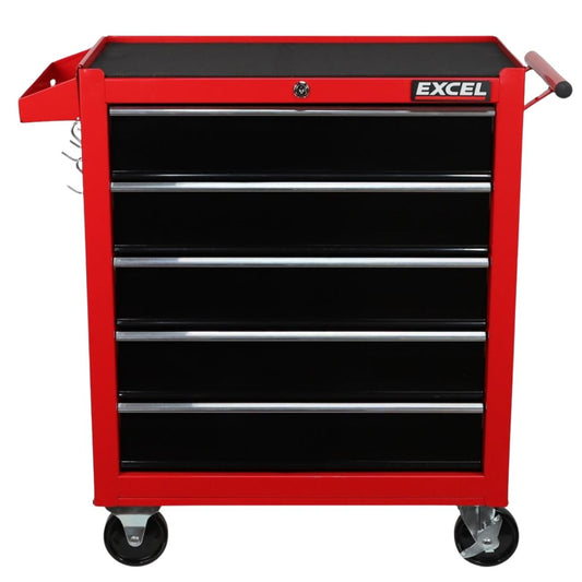 Excel 5 Drawer Tool Chest Cabinet with Wheels – Red Steel Storage