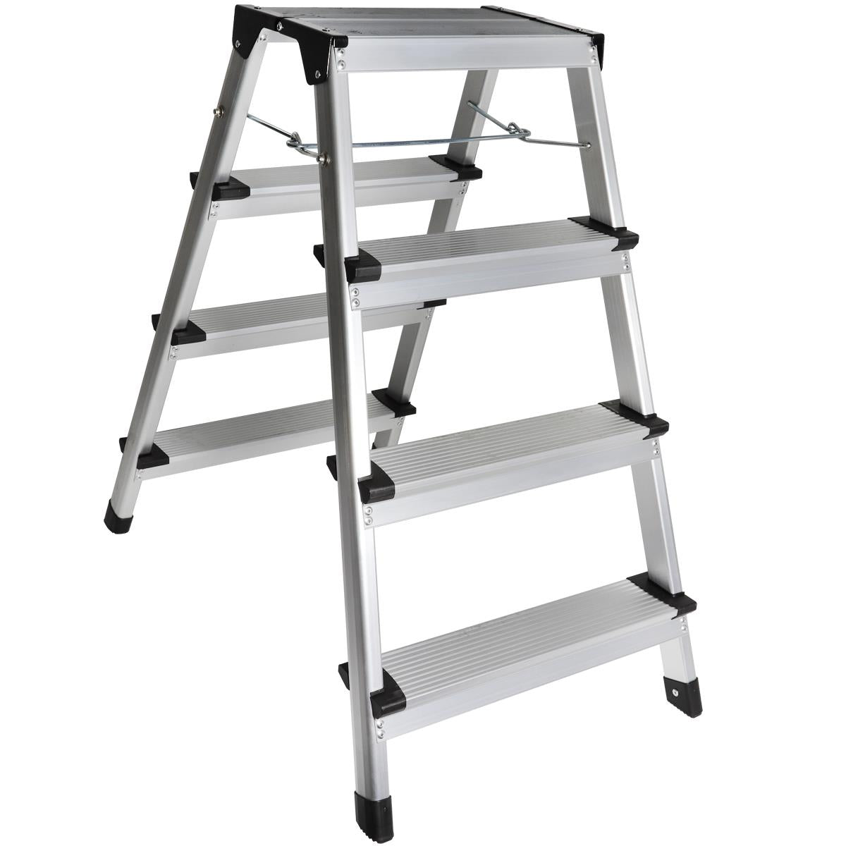 Excel Aluminium Stool Ladder 4 Tread Heavy Duty Folding Hop Up 745mm x 465mm Item Condition Damaged Box